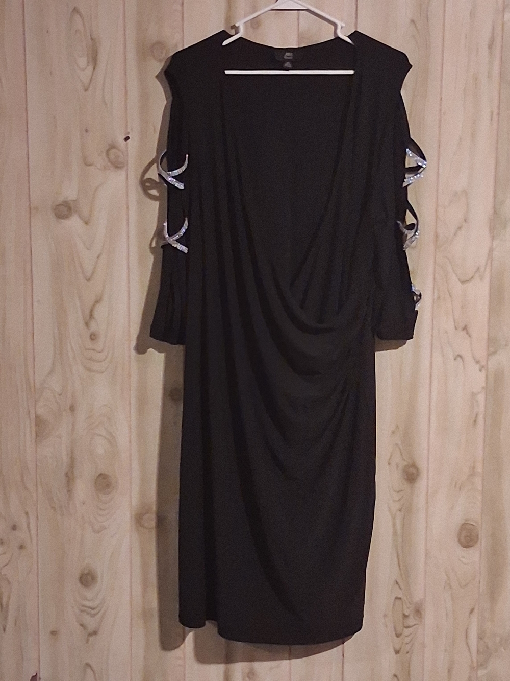 J.B.S. Black Cold-Shoulder Draped Dress with Accents 3x